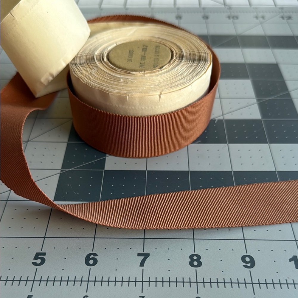 Vintage MCM cotton/rayon grosgrain ribbon, brown #7 ca 1950-1960 for millinery